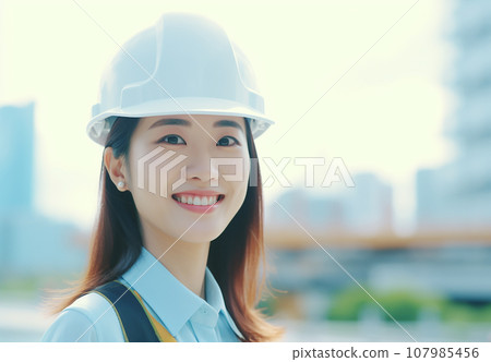 建築師/設計師/施工管理/維護/檢查/施工/建築/穿著西裝和頭盔的女商人 107985456