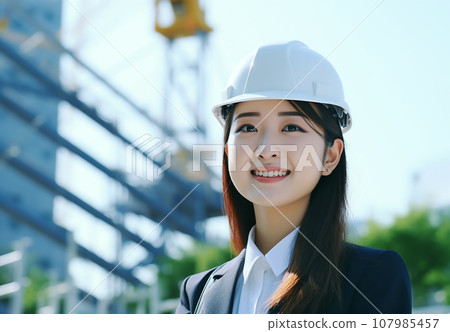建築師/設計師/施工管理/維護/檢查/施工/建築/穿著西裝和頭盔的女商人 107985457