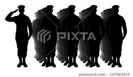 Soldiers are lining up, Salute soldiers, silhouette of saluting army soldiers, saluting military soldiers Soldiers are lining up, Salute soldiers, silhouette of saluting army soldiers, saluting military soldiers 107985915
