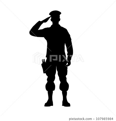 Salute soldier, silhouette of saluting army soldier, saluting male army soldier Salute soldier, silhouette of saluting army soldier, saluting male army soldier 107985984