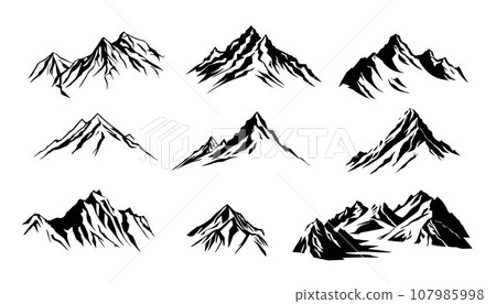 Mountain silhouettes, logo set mountain vector, mountain elements Mountain silhouettes, logo set mountain vector, mountain elements 107985998