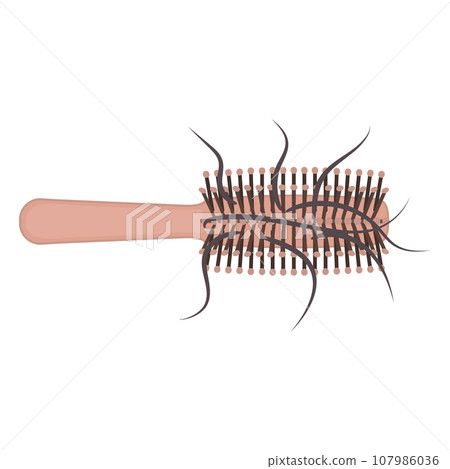 Hair brush with fell out strands showing hair loss 107986036
