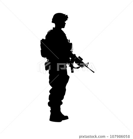 Soldier and Army Force Silhouettes, Soldier, army silhouettes. Army soldiers with gun silhouette Soldier and Army Force Silhouettes, Soldier, army silhouettes. Army soldiers with gun silhouette 107986058
