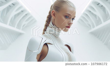 穿著白色皮服的酷女人，科幻電影，女演員，動作演員，未來 107986172