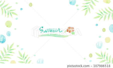 夏季風格的植物和圓點的清爽水彩背景素材 107986518