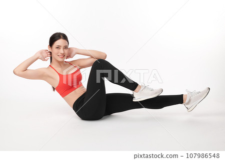 Beautiful young asian sport woman with sportswear ready for exercise on white background, Advertising sportswear and yoga wear, Healthy lifestyle, sport. Beautiful young asian sport woman with sportswear ready for exercise on white background, Advertising sportswear and yoga wear, Healthy lifestyle, sport. 107986548