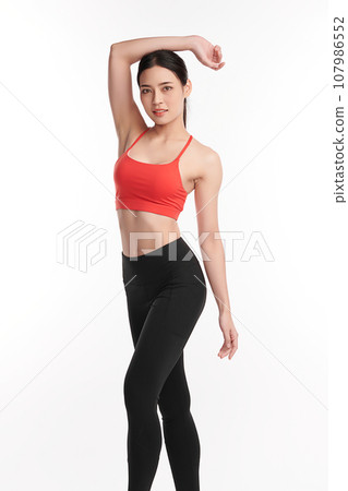 Beautiful young asian sport woman with sportswear ready for exercise on white background, Advertising sportswear and yoga wear, Healthy lifestyle, sport. Beautiful young asian sport woman with sportswear ready for exercise on white background, Advertising sportswear and yoga wear, Healthy lifestyle, sport. 107986552