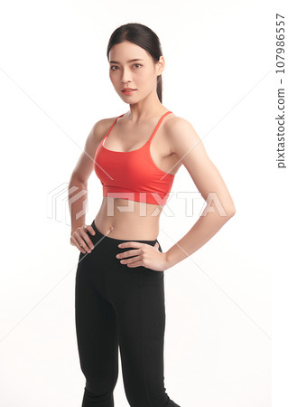 Beautiful young asian sport woman with sportswear ready for exercise on white background, Advertising sportswear and yoga wear, Healthy lifestyle, sport. Beautiful young asian sport woman with sportswear ready for exercise on white background, Advertising sportswear and yoga wear, Healthy lifestyle, sport. 107986557
