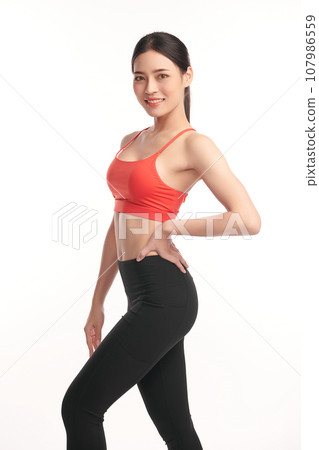 Beautiful young asian sport woman with sportswear ready for exercise on white background, Advertising sportswear and yoga wear, Healthy lifestyle, sport. Beautiful young asian sport woman with sportswear ready for exercise on white background, Advertising sportswear and yoga wear, Healthy lifestyle, sport. 107986559