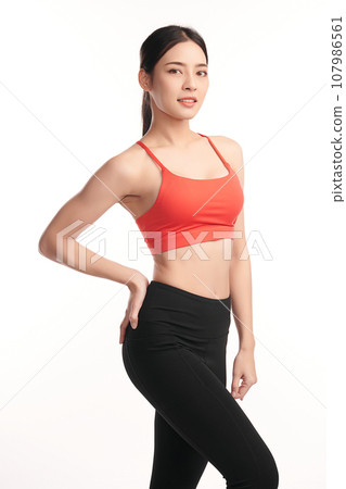 Beautiful young asian sport woman with sportswear ready for exercise on white background, Advertising sportswear and yoga wear, Healthy lifestyle, sport. Beautiful young asian sport woman with sportswear ready for exercise on white background, Advertising sportswear and yoga wear, Healthy lifestyle, sport. 107986561