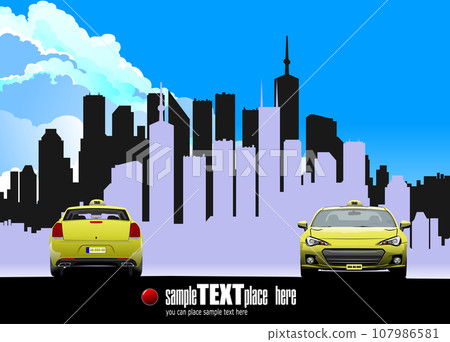 Two Sedan taxi on city background. 107986581