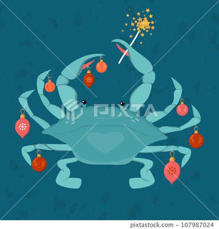 Cute crab with Christmas decorations. Cute crab with Christmas decorations. 107987024