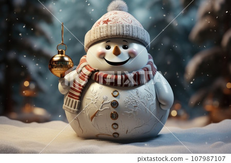Kind Fat Snowman. Christmas festival concept. Generative AI 107987107