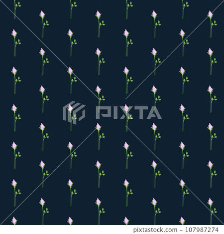 Floral seamless pattern with pink rose buds on a dark blue background. Can be used for fabric, textile, clothing, wallpapers or scrap booking. Vector illustration. Floral seamless pattern with pink rose buds on a dark blue background. Can be used for fabric, textile, clothing, wallpapers or scrap booking. Vector illustration. 107987274