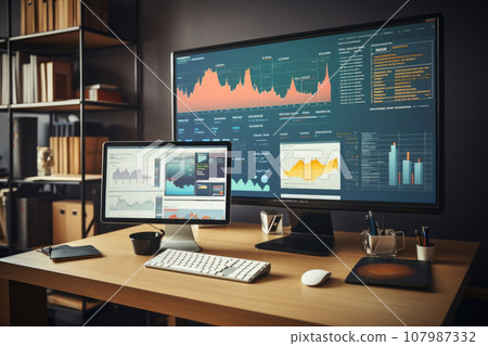 Document Management System on cloud popup from computer desktop. Generative AI 107987332