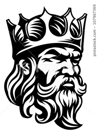 King Medieval Crown Head Man Mascot Face Icon 107987369