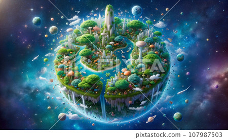漂浮在太空中的自然陸地-生成AI 漂浮在太空中的自然陸地-生成AI 107987503