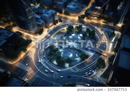 Abstract night cityscape background. Smart city, ai and digital transformation concept. Double exposure Abstract night cityscape background. Smart city, ai and digital transformation concept. Double exposure 107987753