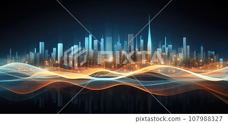 Abstract night cityscape background. Smart city, ai and digital transformation concept. Generative AI 107988327