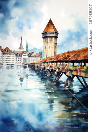 Illustration of beautiful view of Lucerne, Switzerland Illustration of beautiful view of Lucerne, Switzerland 107989107