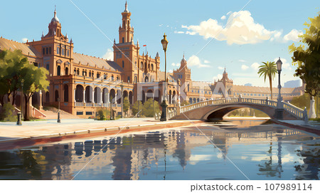 Illustration of beautiful view of the city of Sevilla, Spain Illustration of beautiful view of the city of Sevilla, Spain 107989114