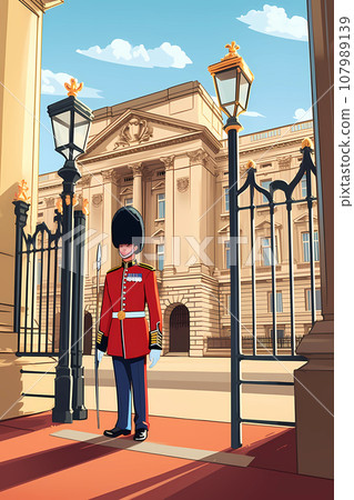 Illustration of a British Royal Guard soldier. United Kingdom Illustration of a British Royal Guard soldier. United Kingdom 107989139