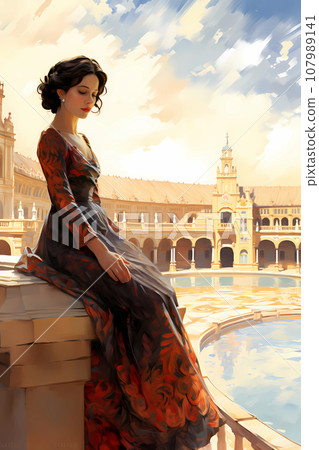 Illustration of beautiful view of the city of Sevilla, Spain 107989141