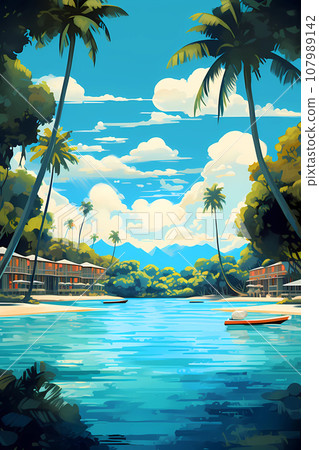 Illustration of a beautiful view of a tropical island Illustration of a beautiful view of a tropical island 107989142