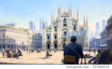 Illustration of beautiful view of Milano, Italy Illustration of beautiful view of Milano, Italy 107989144