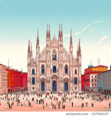 Illustration of beautiful view of Milano, Italy 107989147