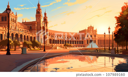 Illustration of beautiful view of the city of Sevilla, Spain 107989160