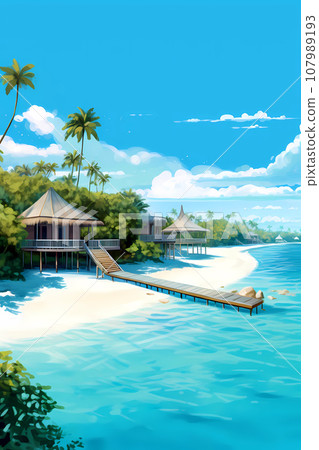 Illustration of a beautiful view of a tropical island 107989193