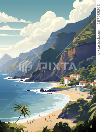 Illustration of a beautiful view of a tropical island 107989208