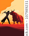 Illustration of a bull and a man fighting 107989231