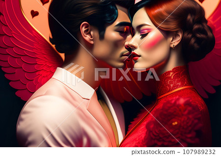 Illustration of people in a love relationship, red color of love 107989232