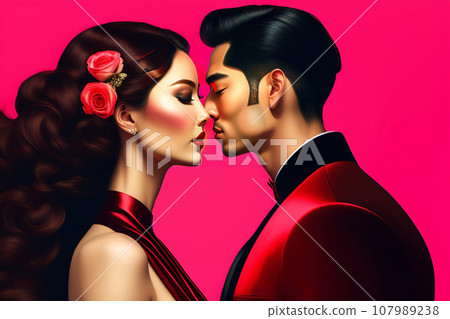 Illustration of people in a love relationship, red color of love 107989238