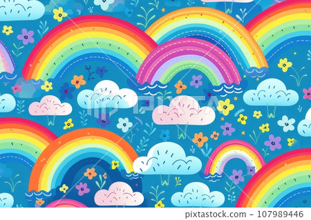 Cute rainbow on pattern background. Generative AI 107989446