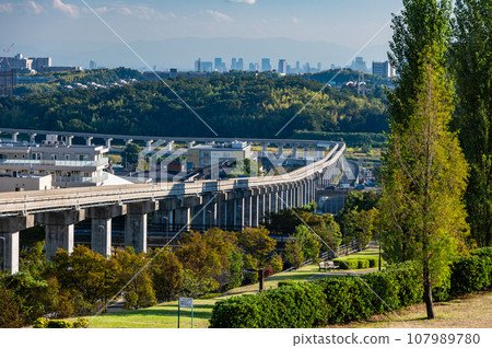 Osaka Monorail Saito Line track viewed from Saito Nishi Park 107989780