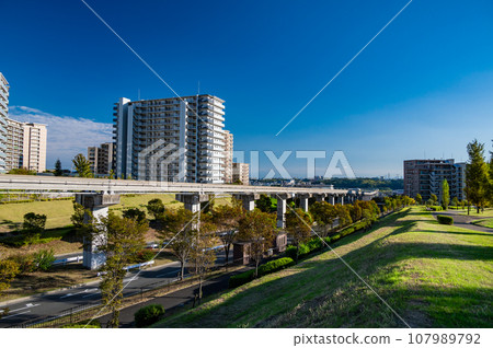 從齋藤西公園眺望大阪單軌電車齋藤線軌道 107989792