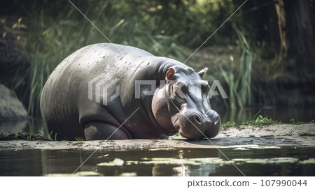 Wild Hippopotamus 107990044