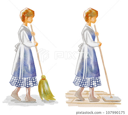Housewife cleaning watercolor painting Housewife cleaning watercolor painting 107990175