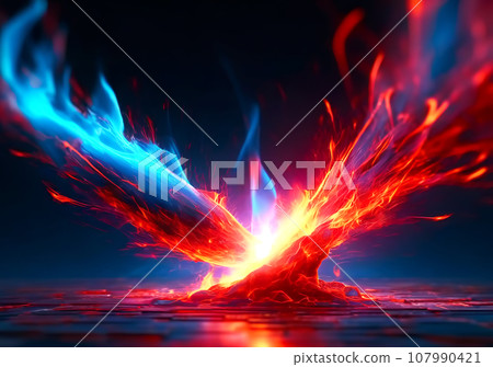 Abstract background with swirling red and blue flames [AI generated image] 107990421