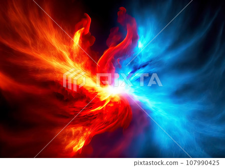 抽象背景與旋轉的紅色和藍色火焰 [AI 生成圖像] 107990425