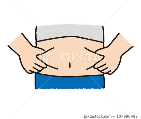 Close-up of stomach pinching fat with both hands 107990482