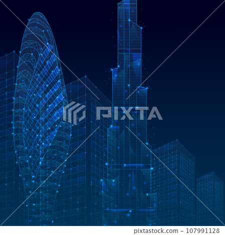 3d polygonal City, future, futuristic concept, metropolis. Polygonal. Abstract digital high tech city design for banner background 107991128