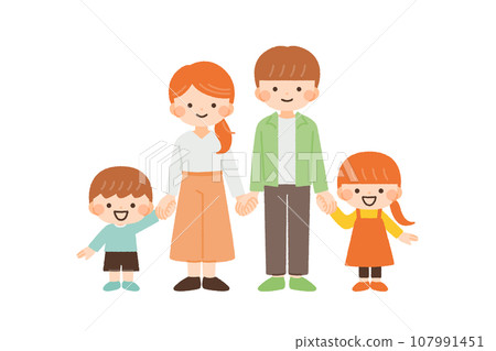 Illustration material of a family of four holding hands 107991451