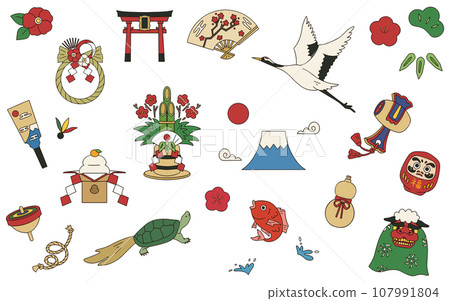 New Year, New Year's card decoration material set, vector New Year, New Year's card decoration material set, vector 107991804