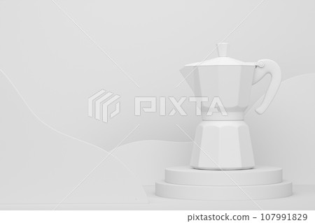 Abstract scene or podium with Italian geyser coffee maker on monochrome 107991829