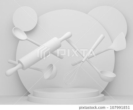 Abstract scene or podium with kitchen utensil on monochrome background 107991851