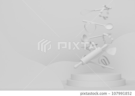 Abstract scene or podium with kitchen utensil on monochrome background 107991852